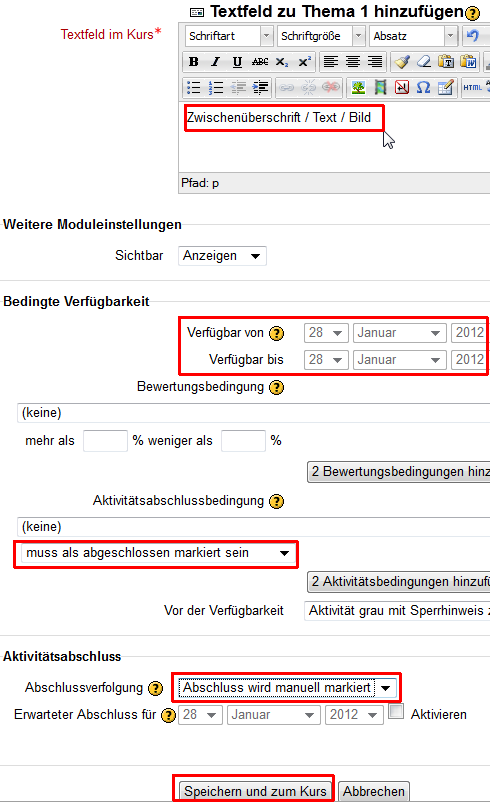 Zwischentitel Einstellungen